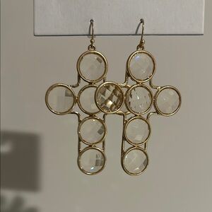 Urban Outfitters Gold and Clear Cross Earrings